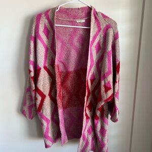JODIFL Pink and Red Geometric Cardigan
